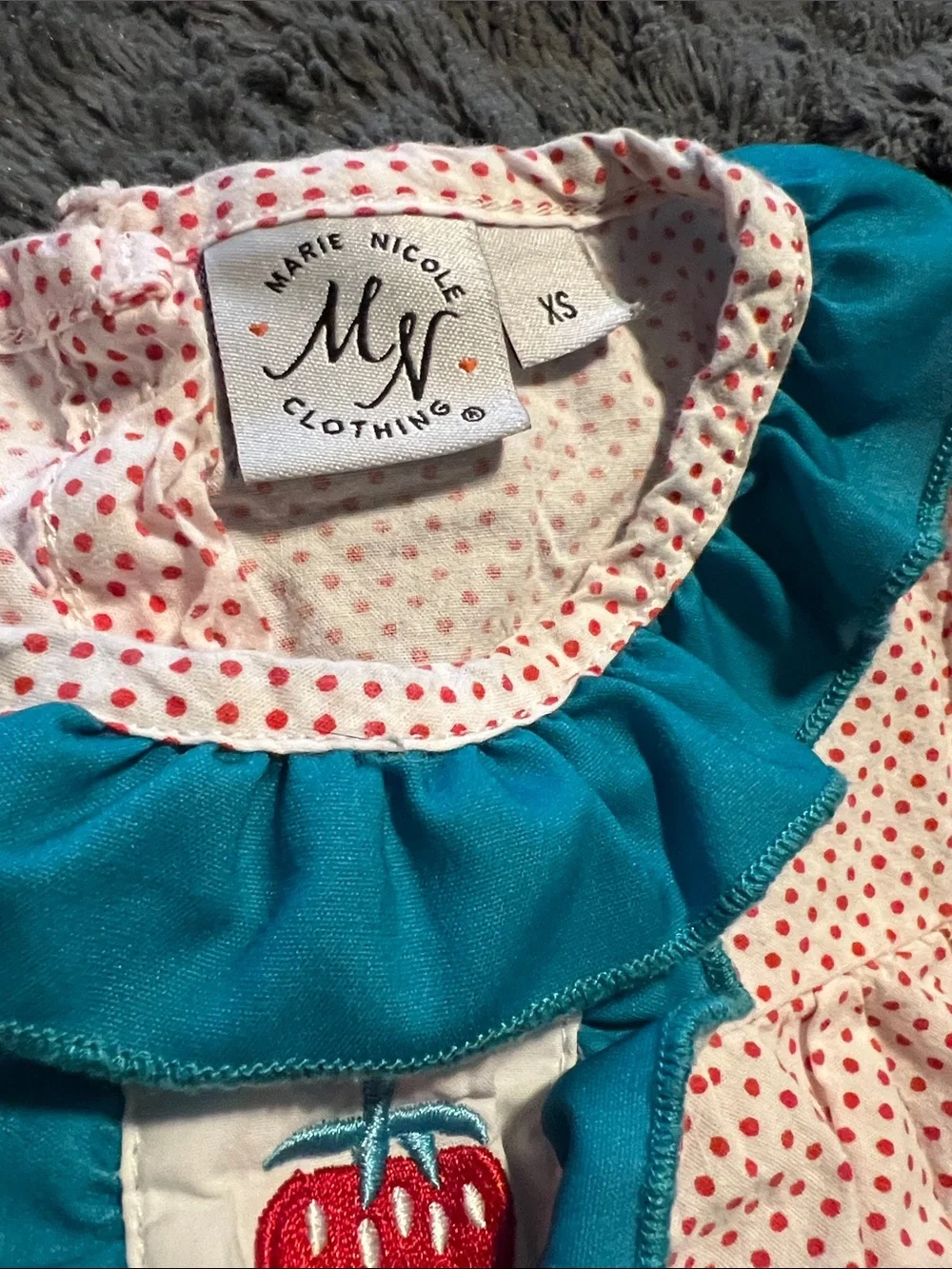 My Brand Teal & White Strawberry Ruffle Kids Matching Set